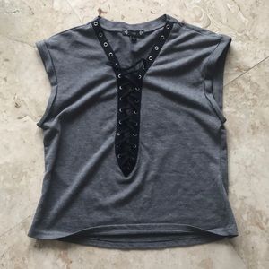 Grey shirt with black lace-up detail